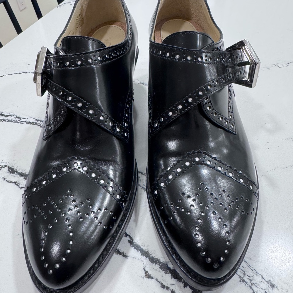 Office of Angela Scott Women’s Black Leather Buckle Wingtip Shoe - Picture 2 of 4